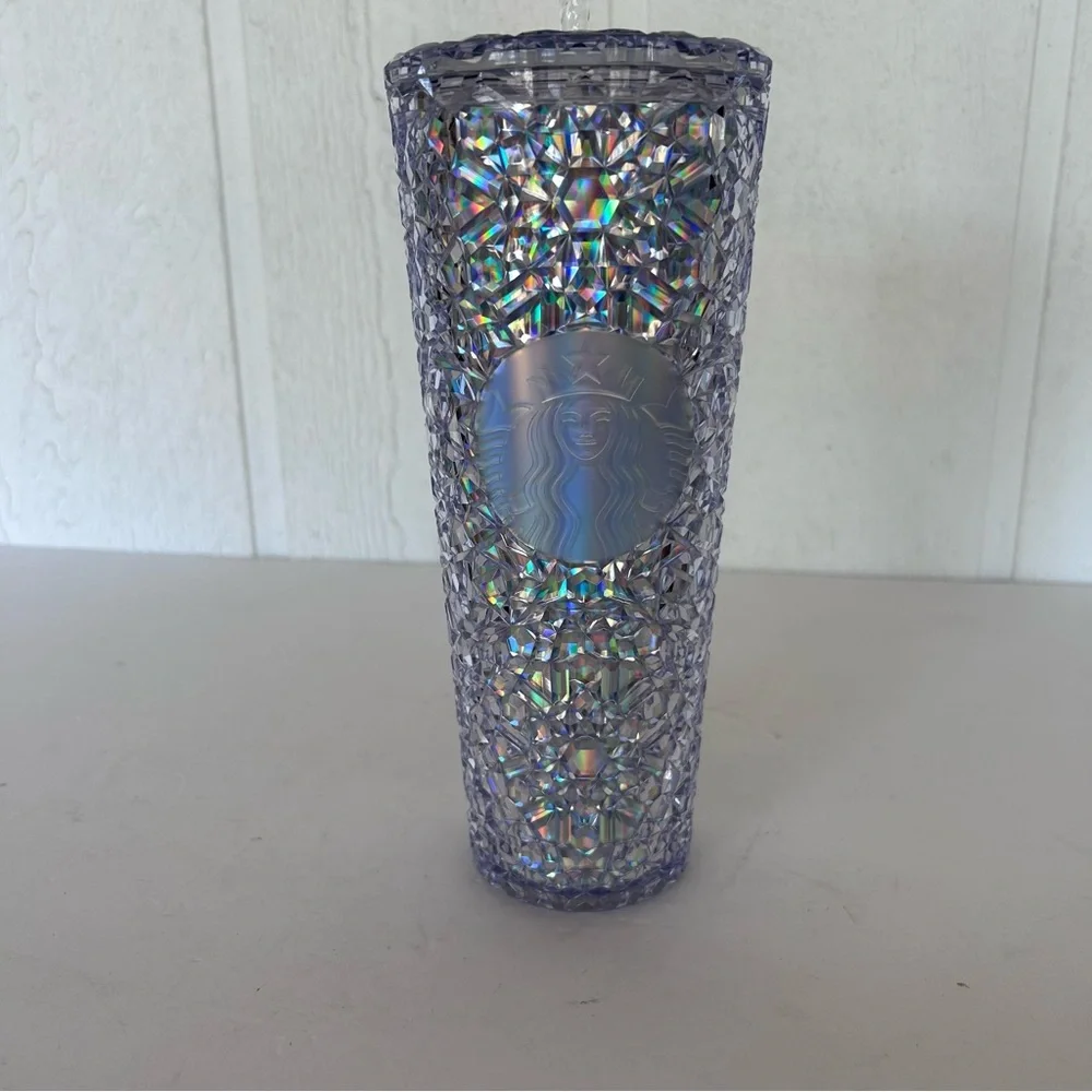 STARBUCKS HOLIDAY CLEAR GEM PLASTIC FOLD CUP 24 OZ NWT IRIDESCENT TUMBLER